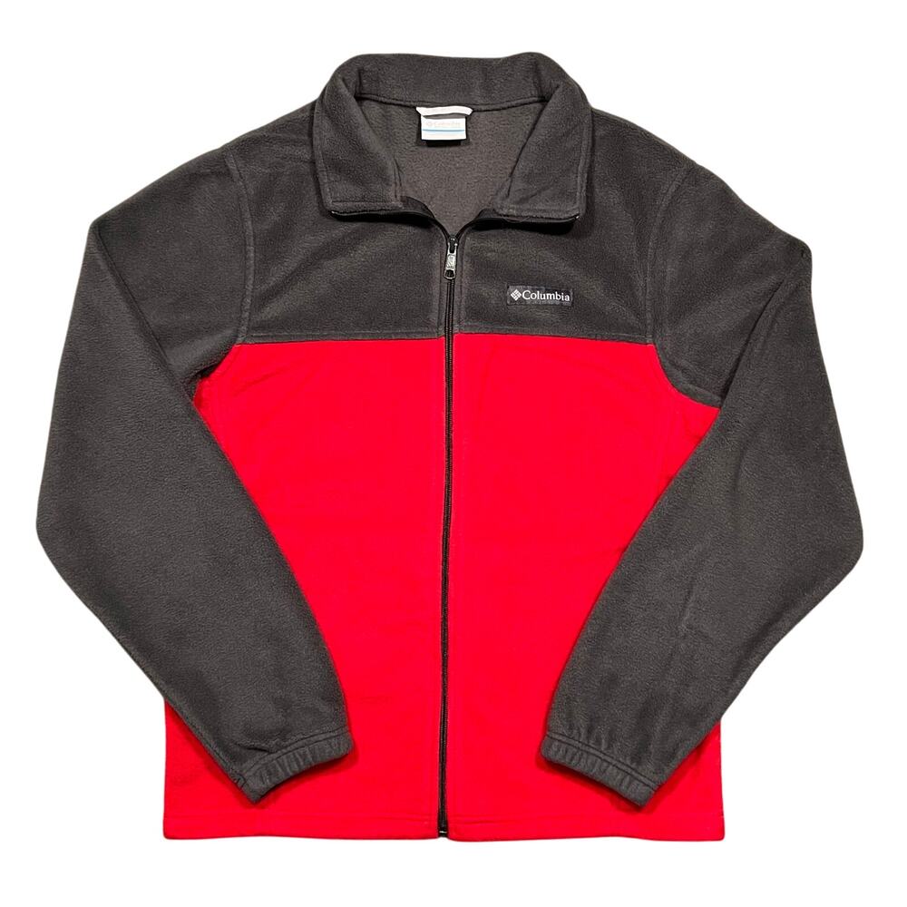 Columbia Sportswear Gray Red Full-Zip Collared Fleece Jacket Mens Size Medium